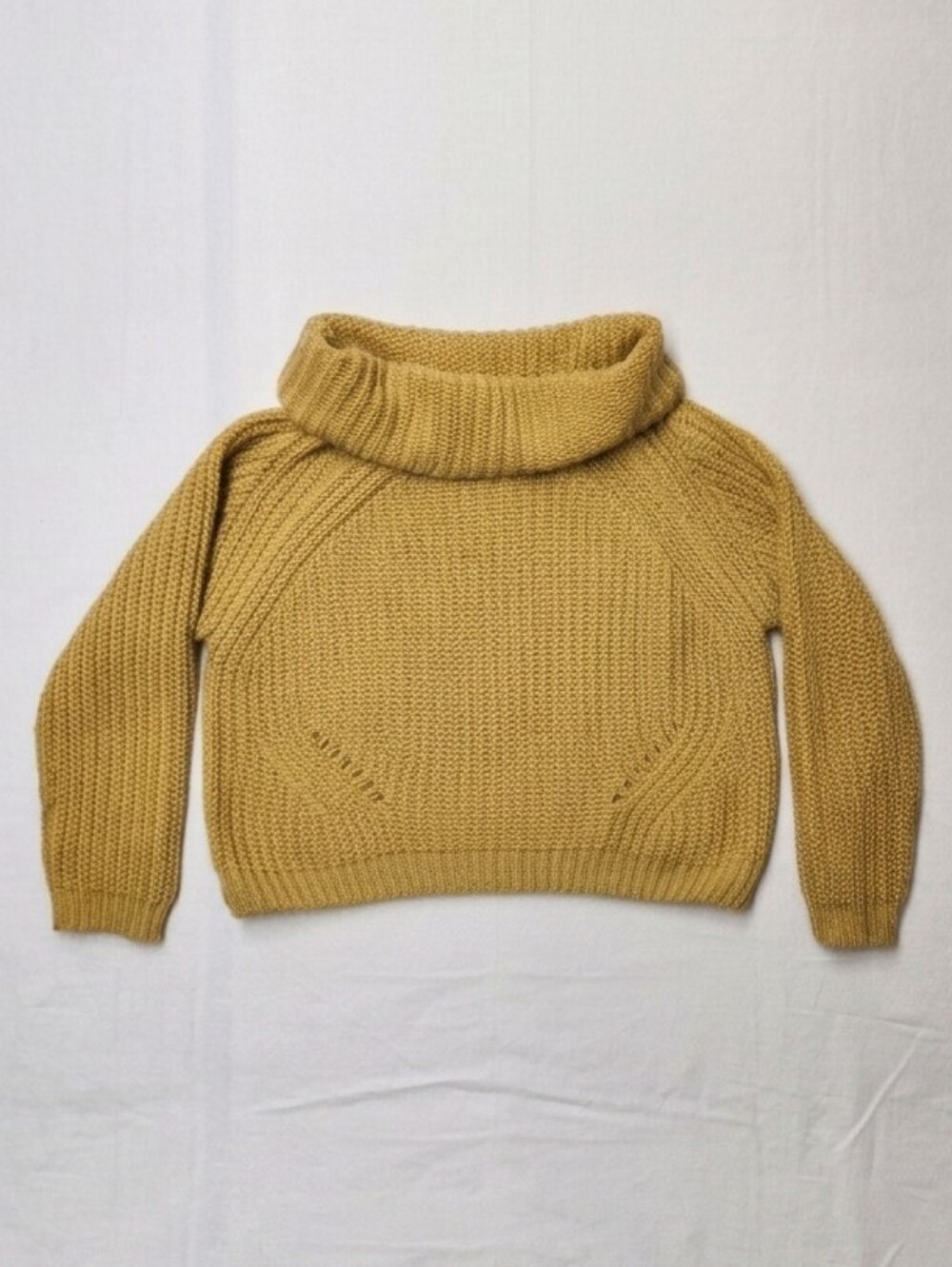 moon & madison Mustard Golden Chunky Cable Knit Cropped Turtleneck Sweater S